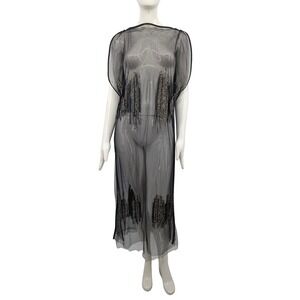 Maiyet Fall 2014 Runway Sheer Beaded Mesh Dress Cover Up Black Size 36 Silk Trim